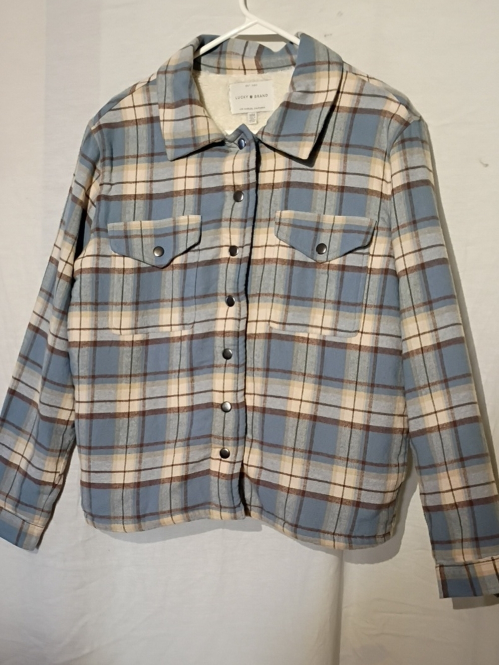 Lucky Brand Cotton Blue Plaid Sherpa-Lined Utility Jacket, Sz 10, NWOT